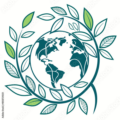 Modern minimal icon symbolizing global ecology and environmental protection, clean lines, vector illustration