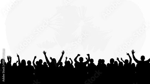 Cheering crowd silhouette on white