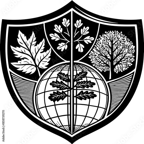 Nature care symbol with a shield-like outline, representing protection, conservation, and safeguarding the environment.