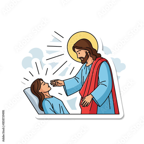 Divine touch of Jesus bringing miraculous healing to a suffering woman