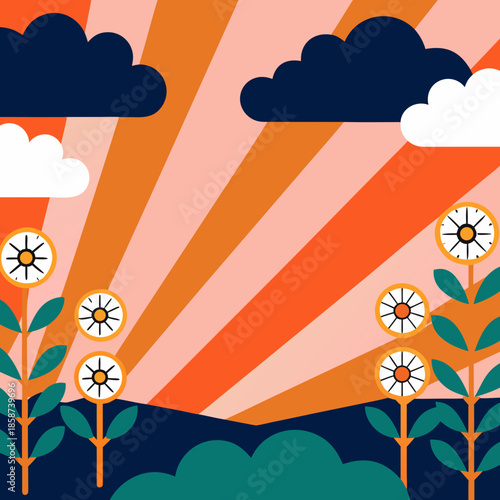 Abstract representation of spring sunlight rays spreading without a sun shape, symbolizing hope and warmth.