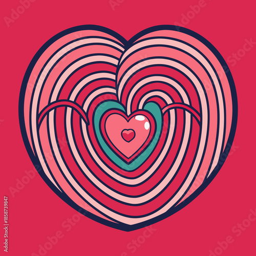 Heart shape with a repeating echo effect, creating a sense of depth and resonance.