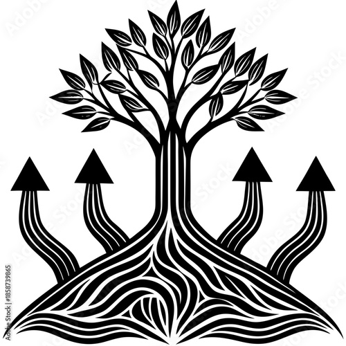 Illustration of spring growth represented by upward flowing lines, symbolizing progress and natural development.