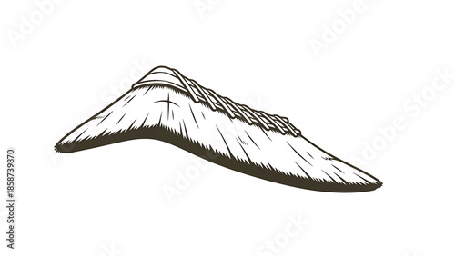 A black and white line art vector illustration of a traditional straw hat, handcrafted from woven natural materials