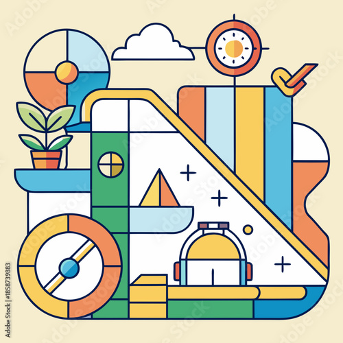 Leisure time symbol abstract outline, representing relaxation, hobbies, and free time with modern design.