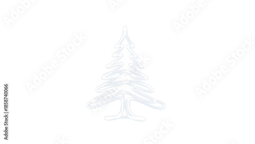 A minimalist, light grey, sketchy outline of a festive fir tree centered on a clean white background