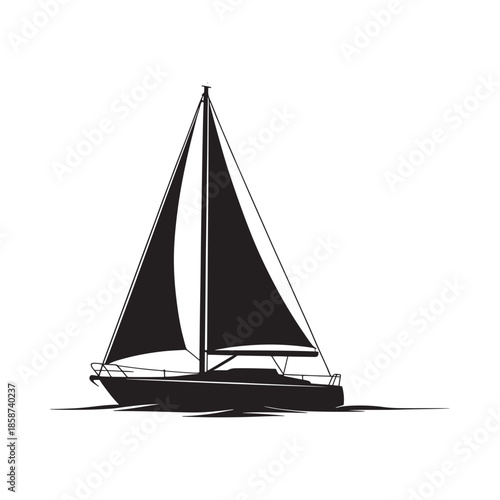A simple black and white illustration of a sailboat on the water