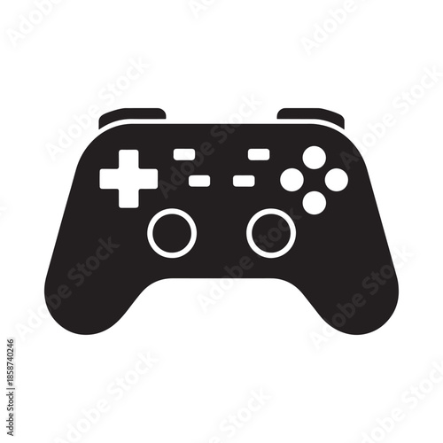 A simple black and white illustration of a modern gaming controller