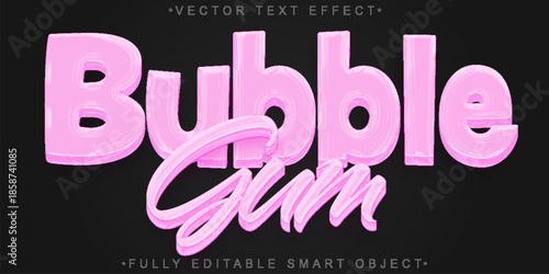 Bubble Gum Sweet Candy Bubble Gum Gummy  Vector Fully Editable Smart Object Text Effect