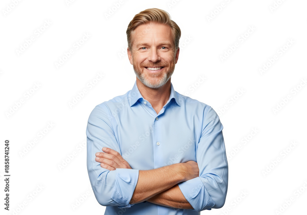 Obraz premium Blond Man With Beard Smiling With Arms Crossed On White Background adult blond hair