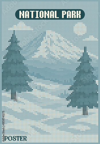 US national parks Mount Rainier scenic halftone dot matrix poster