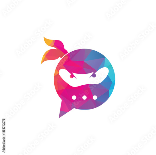 Ninja Chat Logo Design Template. Ninja talk logo design icon.