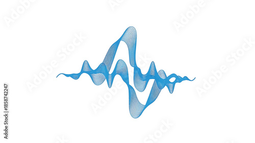 Abstract blue waveform with multiple parallel lines, creating a dynamic, wavy pattern on a white background