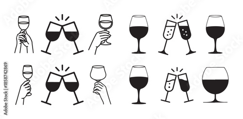 Wine Glass Toast and Cheers Hand Gesture Icon Set. People Clinking Wine Glasses Celebration vector, cheers Gesture Line Icon Collection, vector illustration eps 10