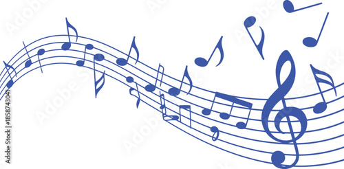 Blue musical notes on white background treble clef