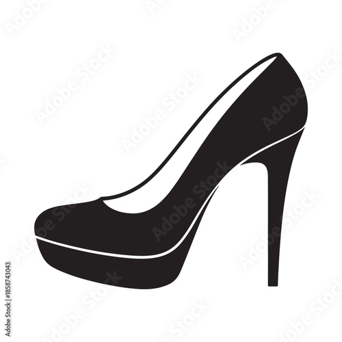 A simple black and white silhouette of a classic high heeled shoe
