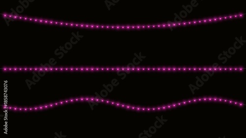 Glowing Romantic Pink Hanging String Lights with Gentle Sway and Flicker Animation Seamless Loop Isolated on Black 4K