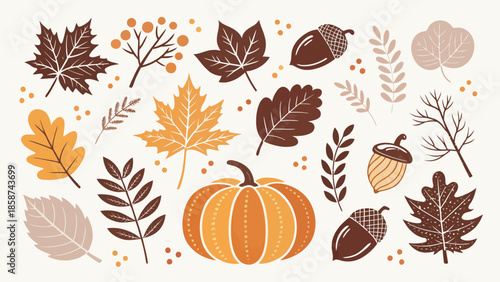 Vibrant autumn leaves and pumpkin in warm seasonal colors
