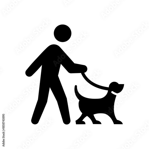 Walking man with a dog vector icon on white background.
