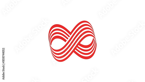 A captivating red infinity symbol, crafted from interwoven wavy lines, rests on a clean white background