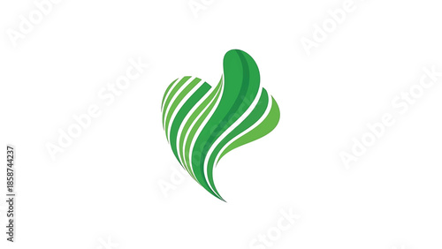 Abstract green heart or leaf-like shape composed of flowing, layered bands, symbolizing growth and nature