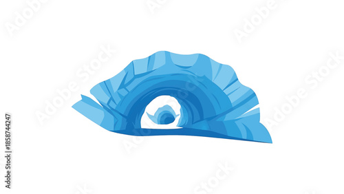 An abstract digital illustration of a stylized ice cave or tunnel in varying shades of blue