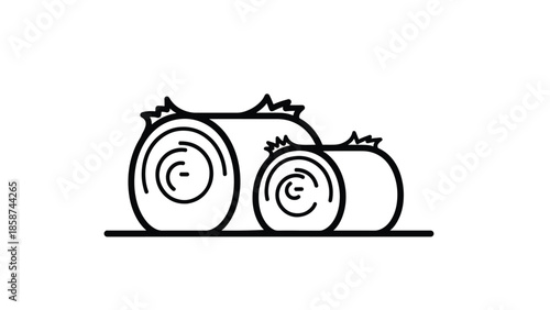 An icon of two outline hay bales, one large and one small, with internal swirls and jagged tops