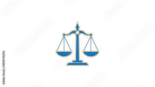 An illustration of a classic blue and gold balance scale symbolizing justice and equality on white
