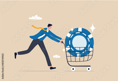Buy blue chip stock with high expected return, best earning or high profit company, investment opportunity in growth business concept, smart businessman investor buying blue chip in shopping cart.
