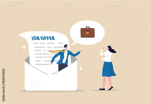 Job offer or new opportunity, career promotion or decision to change to new office, employment or recruitment, vacancy or hiring concept, businessman on email envelope offer new job to candidate