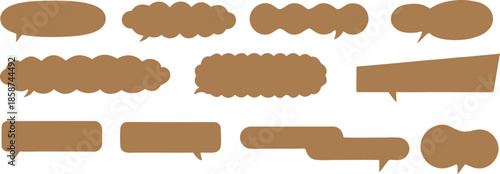Set of brown speech bubble shapes in flat vector style. Comic dialog elements ideal for messaging, chat, and conversation graphics. Perfect for UI design, infographics, and illustrations.