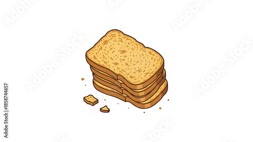 A delightful illustration featuring a neatly stacked pile of golden brown toast slices with crumbs