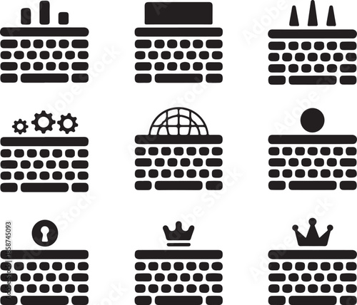 Set of keyboard icons with various symbols on top representing different categories and features for interface and mobile apps