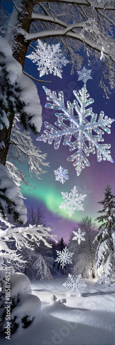 winter landscape with northern lights
