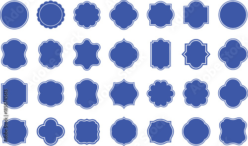 Collection of blue decorative frames and shapes white