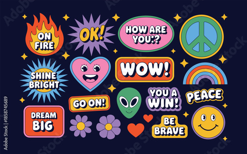 Retro groovy style motivational phrases and