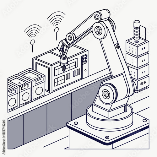 Automated assembly line with robot arm