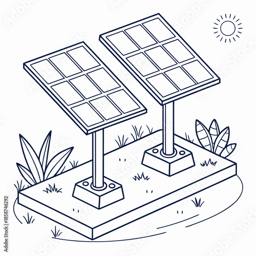 Two solar panels in a garden