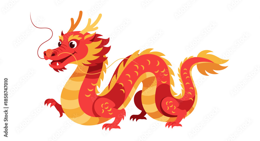 Fototapeta premium Chinese New Year Dragon Flat Vector on White Background