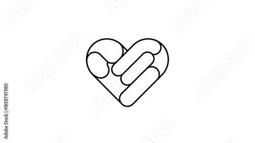 A minimalist black outline heart symbol composed of intertwined rounded lines on a white background