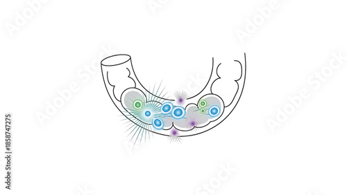 Abstract dental appliance with glowing spheres and light bursts, depicting a cleaning or therapeutic process