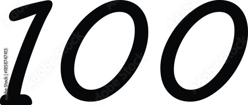 A stylized depiction of the number 100 in a bold black font against a stark white background Vector