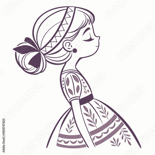 Modern Toy Doll Illustration Stylish doll design with soft tones detailed dress patterns, and perfect vector layering on white background