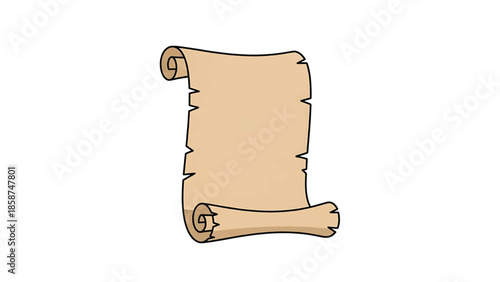 An old-fashioned, blank parchment scroll illustration with rolled edges and jagged sides