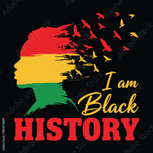 I Am Black History Empowerment Typography with Colorful Silhouette
