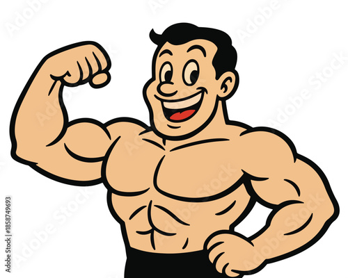 A strong handsome male bodybuilder with a muscular athletic torso and fit biceps poses with a dumbbell in a gym showcasing power and strength as a fitness model athlete