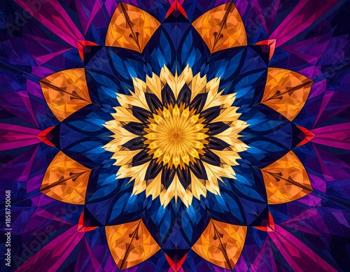 Abstract floral mandala with vibrant colors