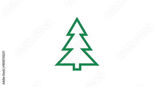 A simple green outlined evergreen tree icon against a clean white background, minimalist design element