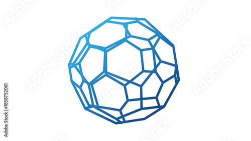 A blue geometric 3D wireframe structure resembling a geodesic dome or molecular model on white