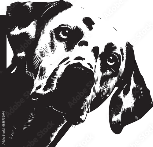 Cute Dalmatian Dog Peeking Minimal Black and White Vector Illustration